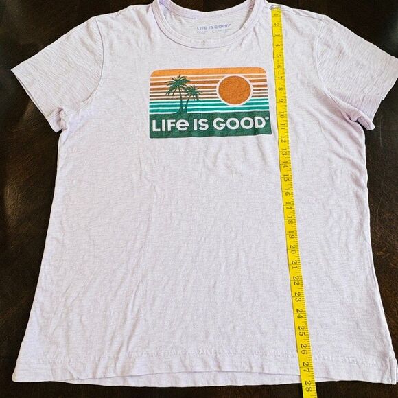 Life is Good Palm Trees Sun Graphic T Shirt Mens Sz L Purple Cotton Summer Beach - Picture 4 of 6